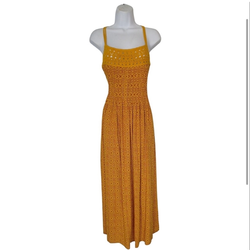 Moda International Yellow Red Boho Crochet Summer Maxi Dress Medium
